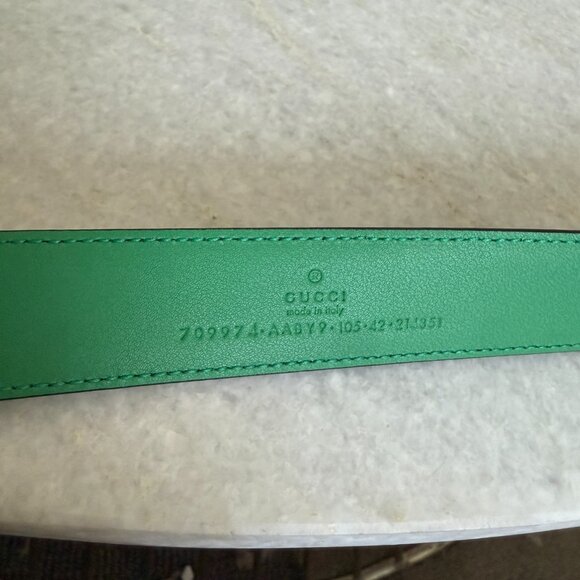 Gucci 709974 Unisex Black Leather Belt with Ceramic Green G Buckle, 100 or 105 - Picture 6 of 15